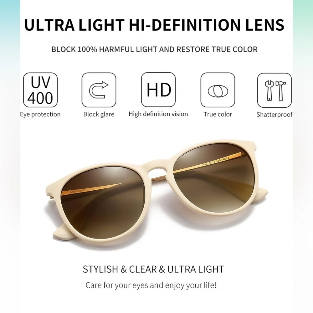 NEW SUNGAIT Vintage Round Sunglasses Women/Men Milky White Frame/Brown Lens